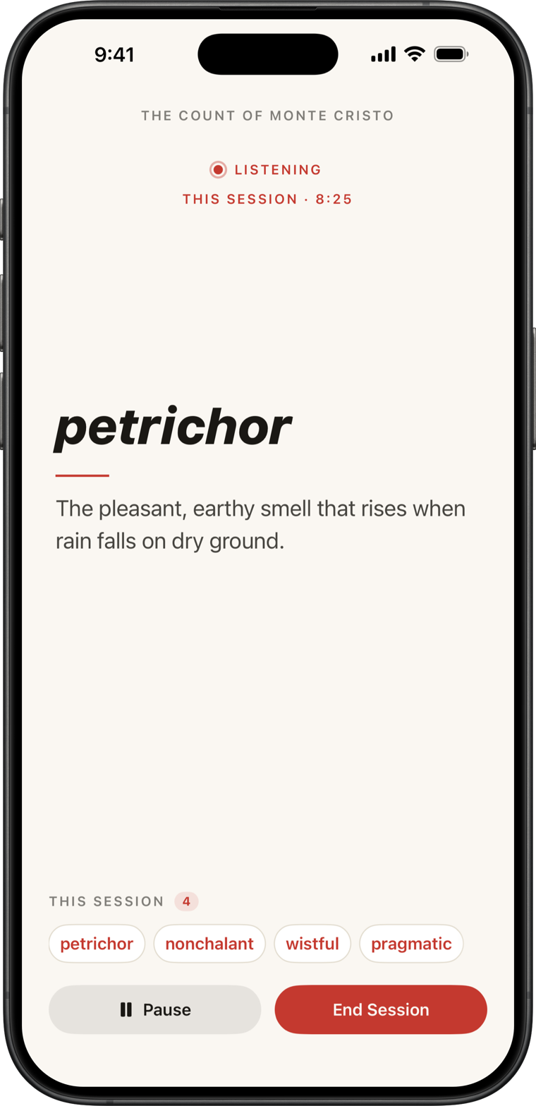 Faria defining the word petrichor during a reading session