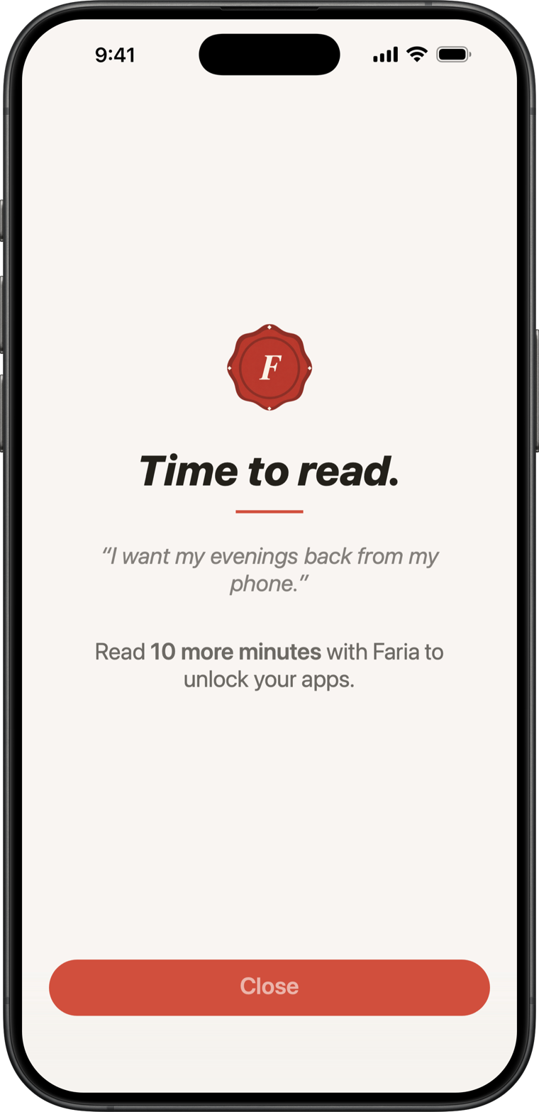 Faria keeping distracting apps closed until reading is complete
