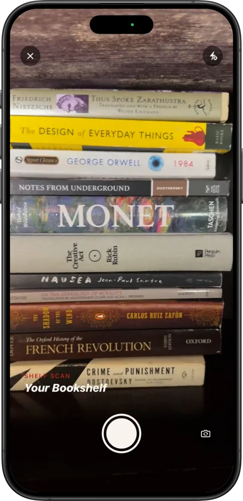 The shelf scan camera framing a stack of books
